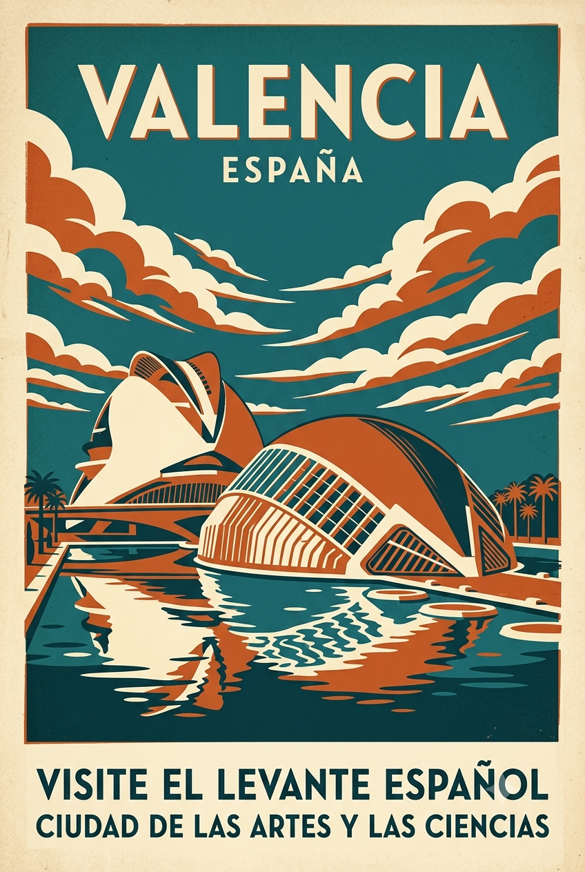 Vista previa del prompt: Postal de viaje ilustrada de una ciudad