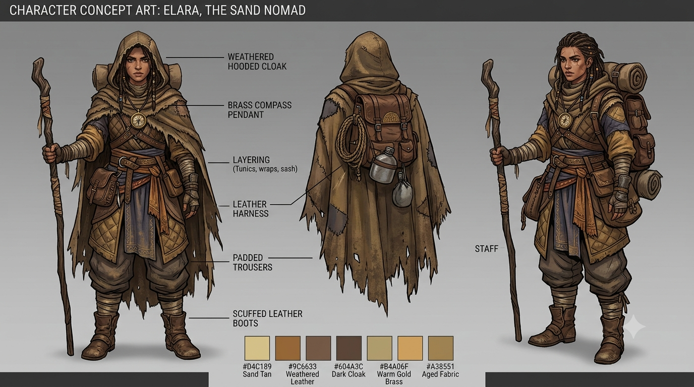 Vista previa del prompt: Concept art de personaje para videojuego