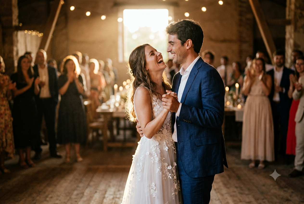 Vista previa del prompt: Fotografía de boda con luz natural y estilo documental