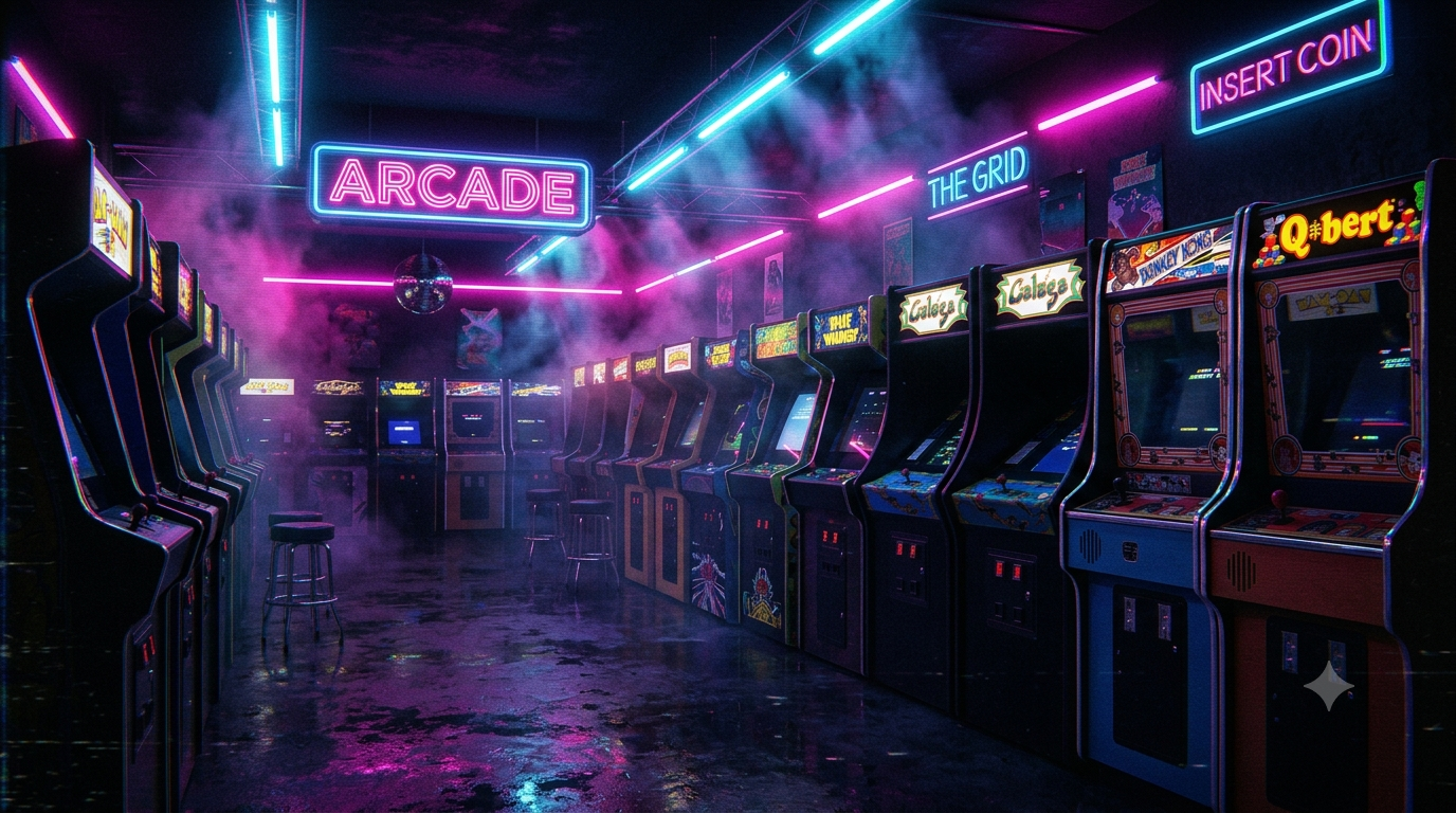 Vista previa del prompt: Escena retro de los años 80 con luz de neón